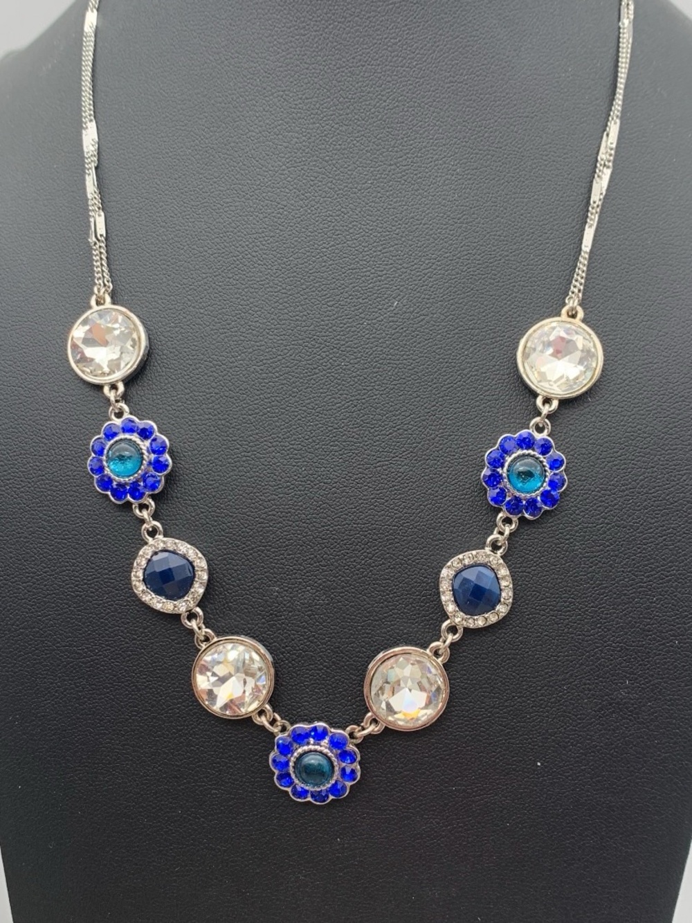 NWT Lydell NYC Silver-Tone Blue Crystal Flower Necklace Elegant Jewelry 18”